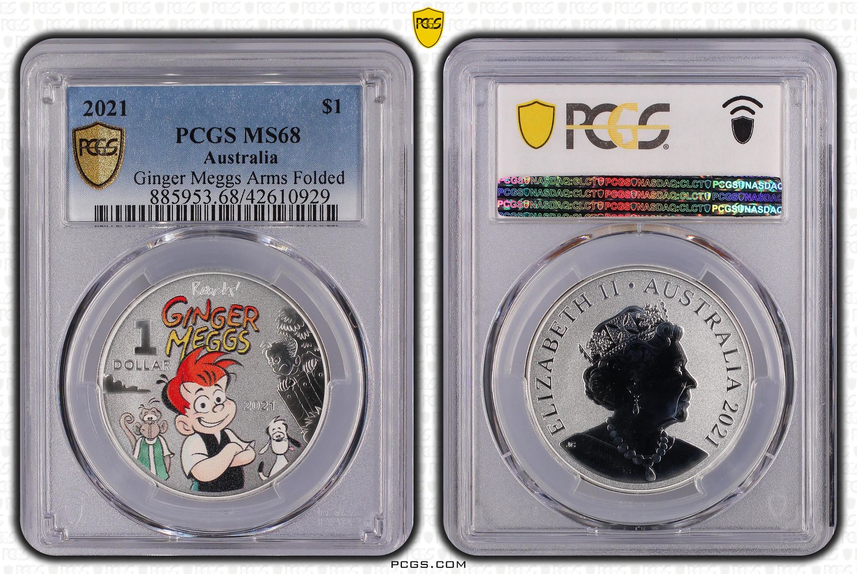 2021 Australia $1 Ginger Meggs “Arms Folded” 1/2 oz Silver MS68