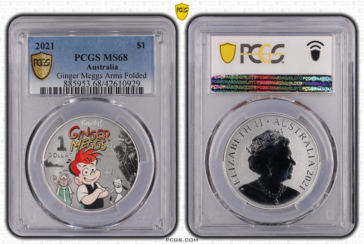 2021 Australia $1 Ginger Meggs “Arms Folded” 1/2 oz Silver MS68