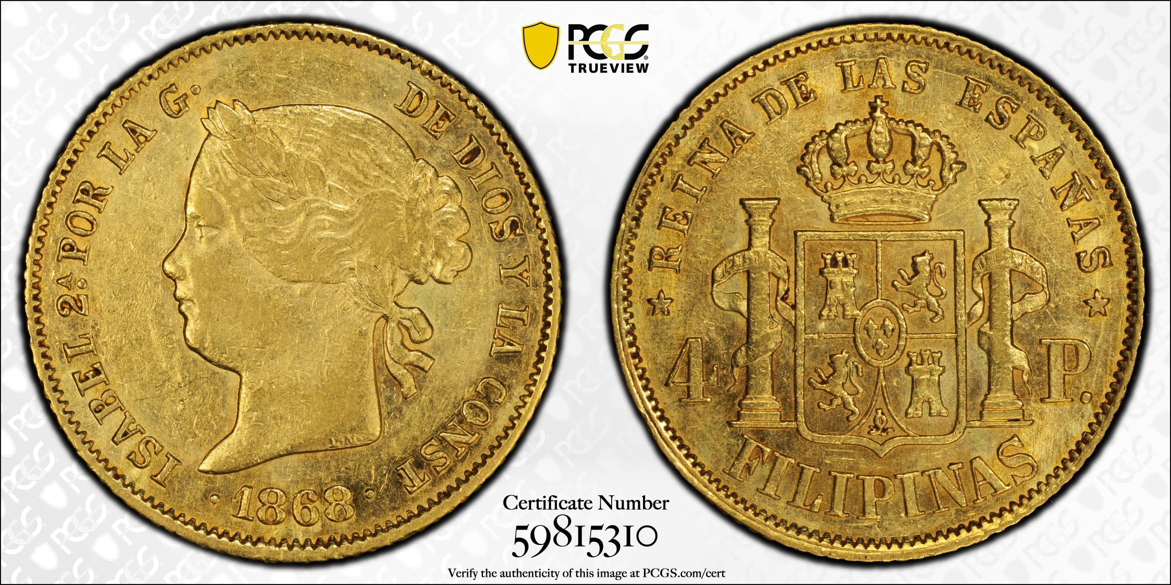 1868 4 Peso KM-144 Au