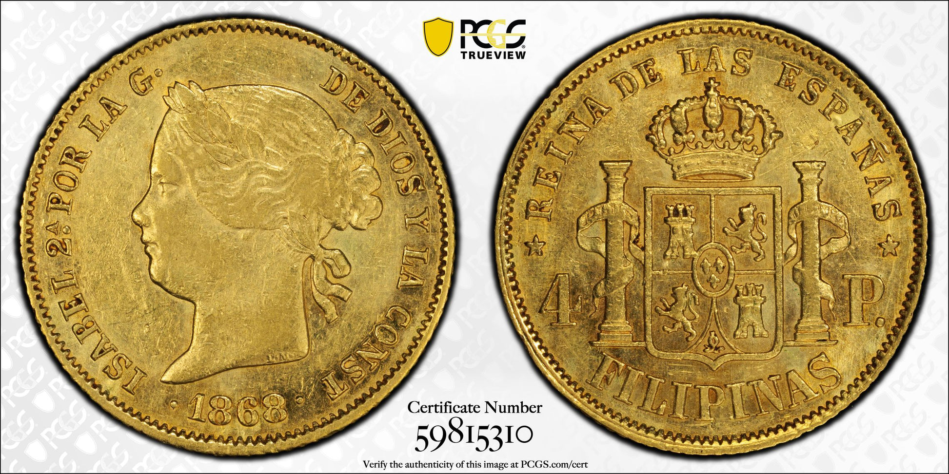 1868 4 Peso KM-144 Au