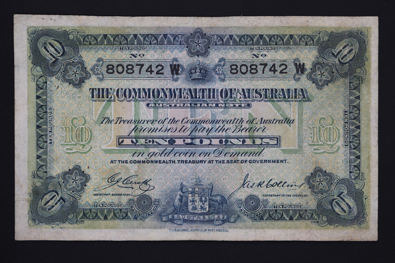 1918 Cerutty/Collins Ten Pound Australia Banknote