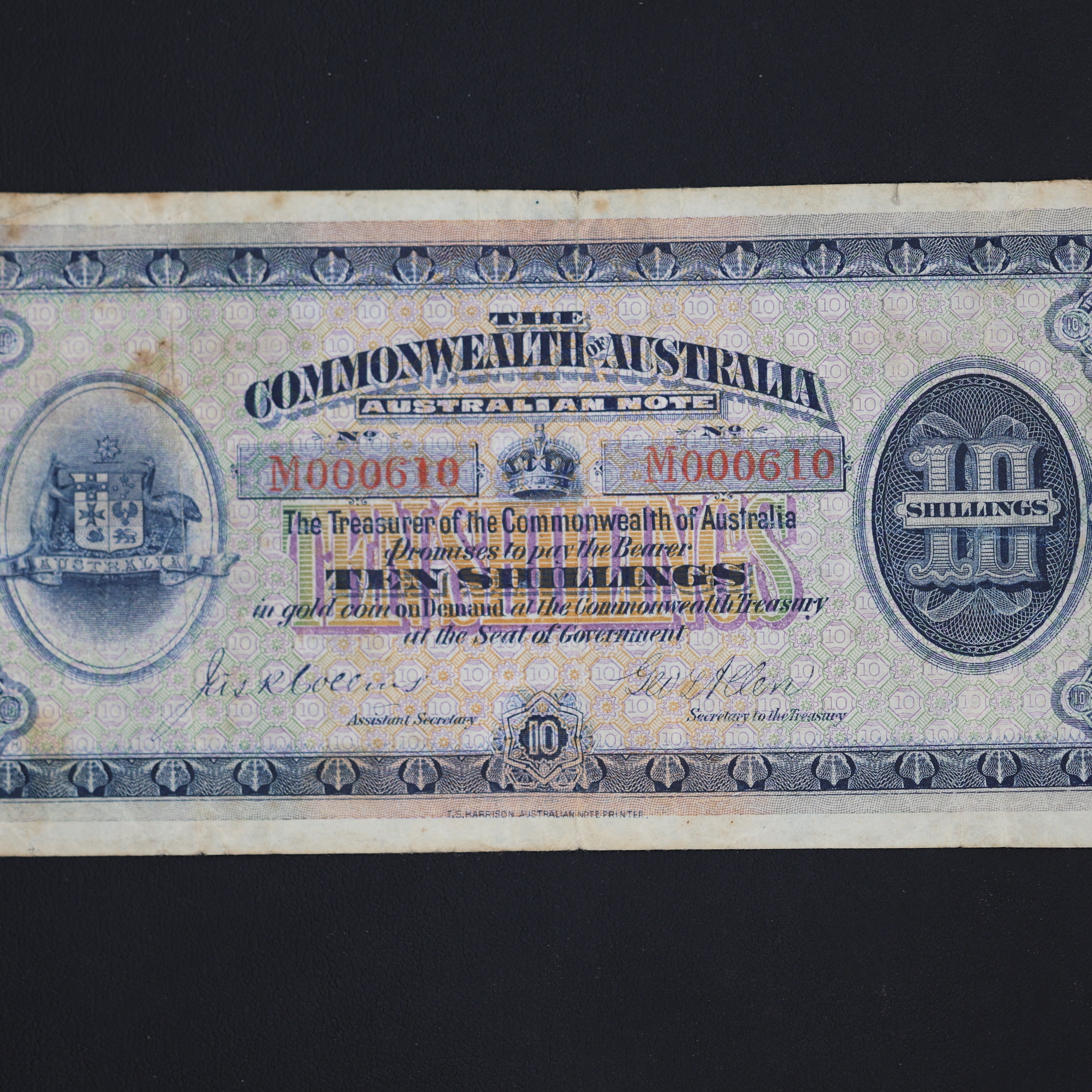 1913 Ten Shilling C.O.A Banknote