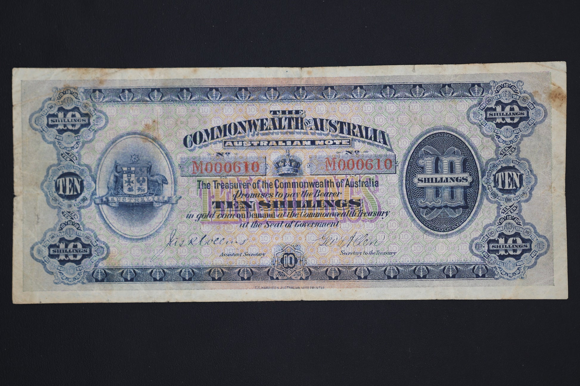 1913 Ten Shilling C.O.A Banknote