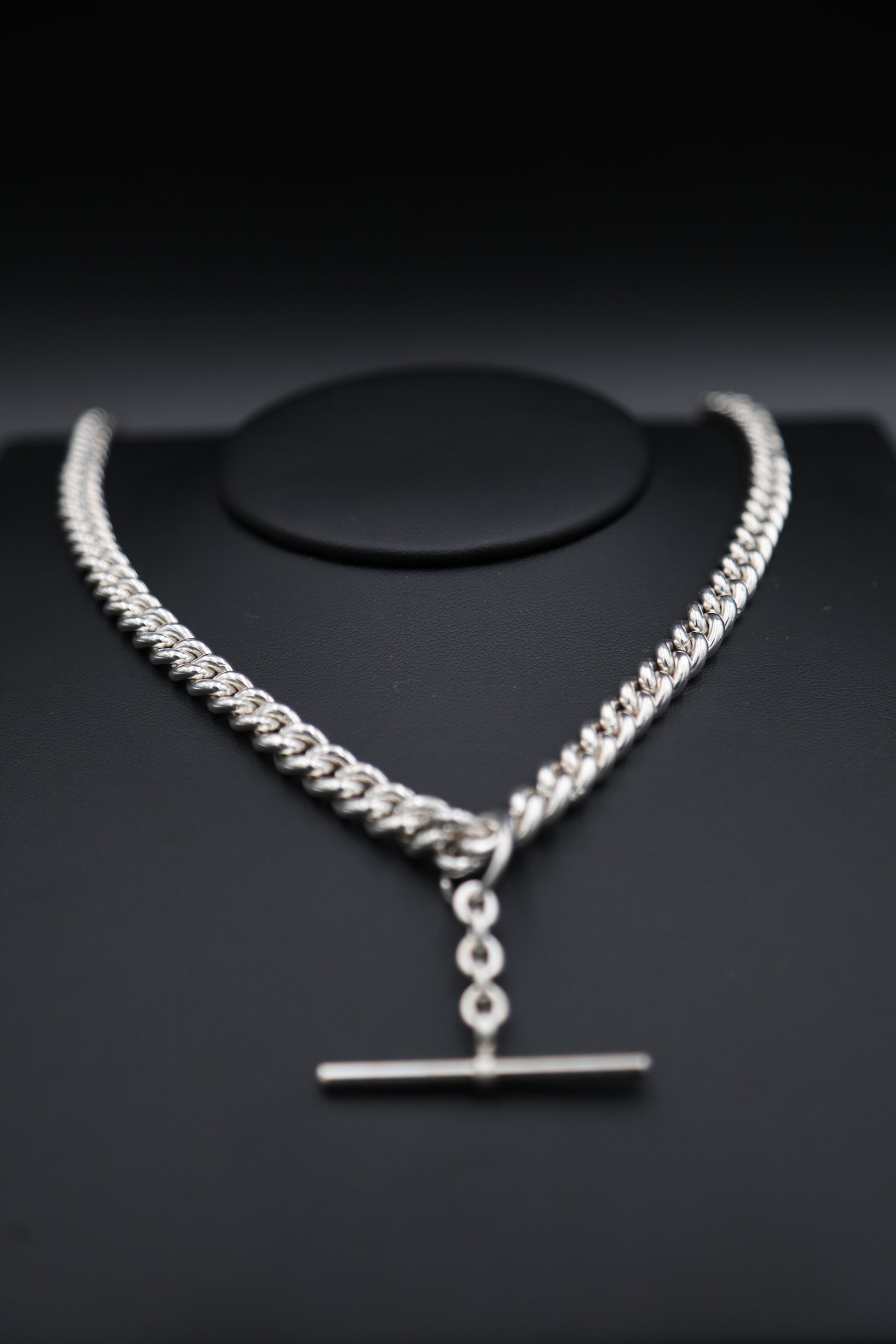 Sterling Silver Curb Link T-Bar Necklace