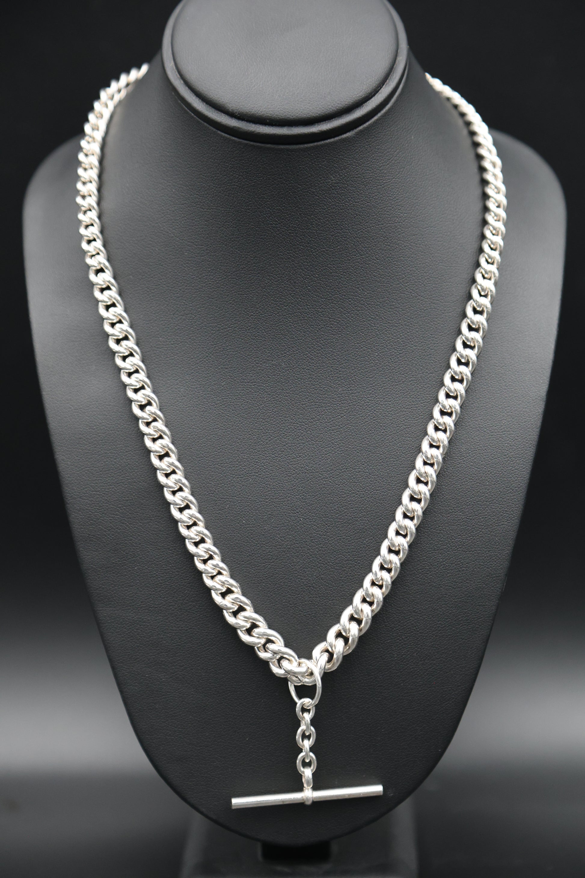 Sterling Silver Curb Link T-Bar Necklace