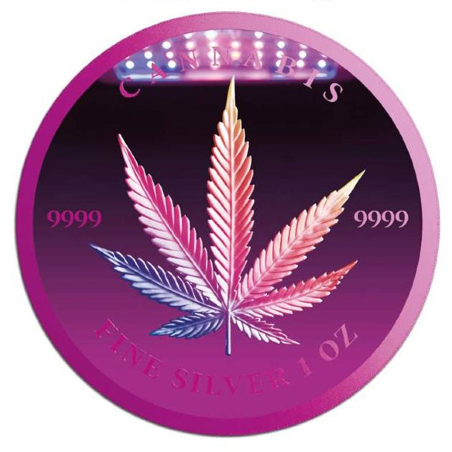 Spectrum Cannabis Leaf 2024 1 oz 5000 CFA Pure Silver Holographic Cyber Pink Coin COA #29 – Chad